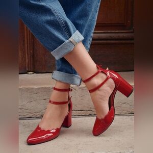 Red Patent Leather Block Heel Shoes